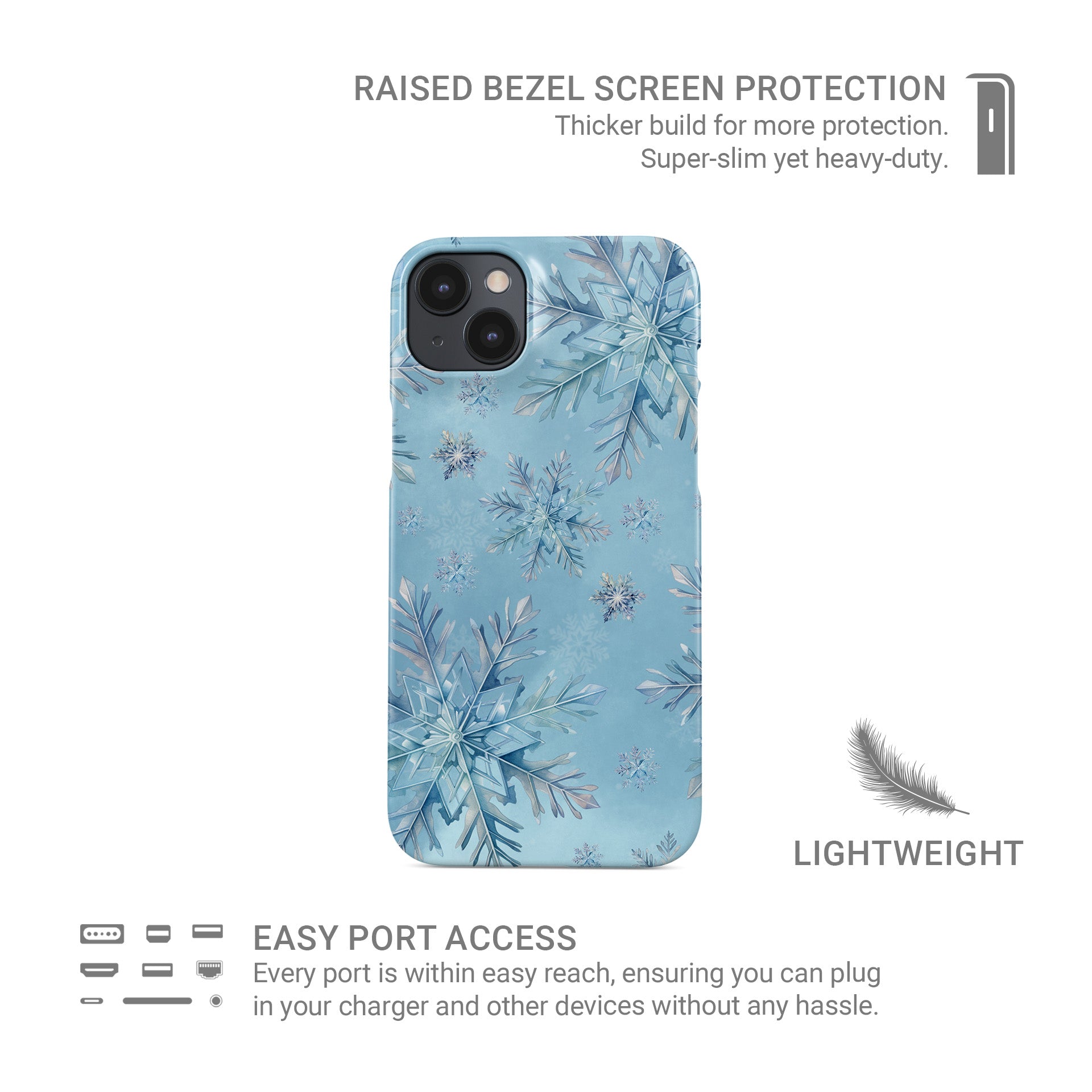 Icy blue snowflakes on a soft pastel winter background, hand-painted watercolour style, Protective Phone Case by Case & Charm Snowflake Waltz design