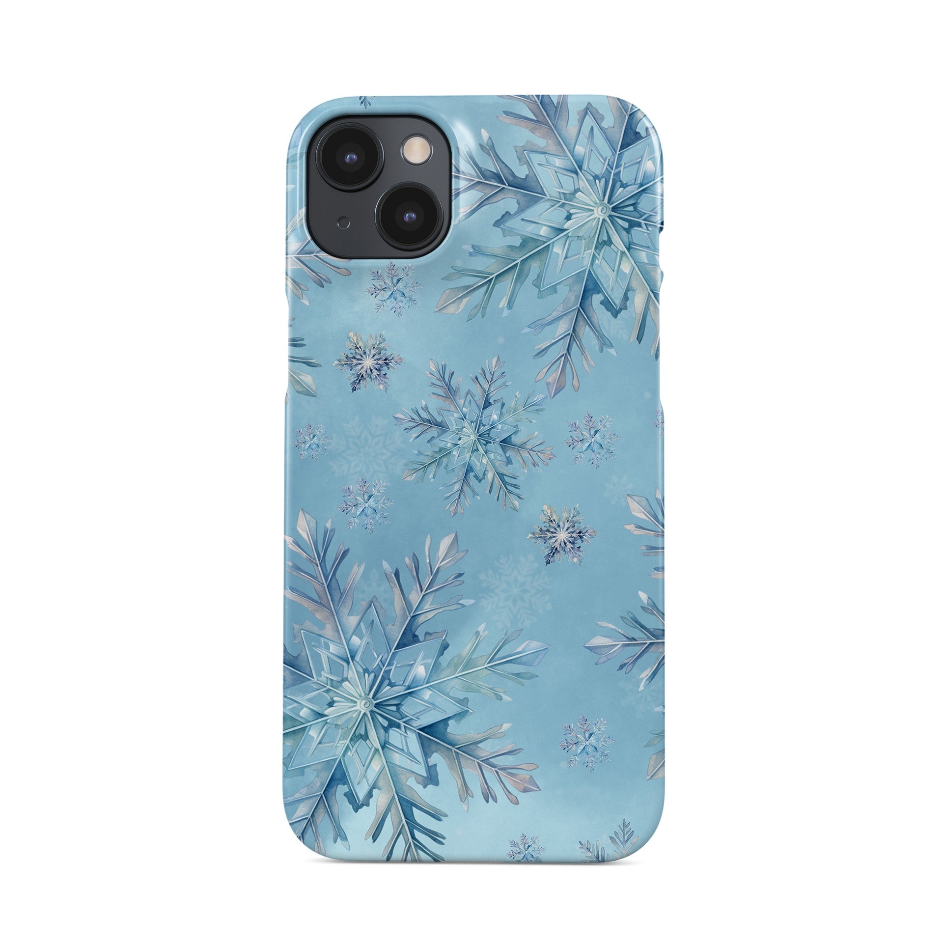 Icy blue snowflakes on a soft pastel winter background, hand-painted watercolour style, Protective Phone Case by Case & Charm Snowflake Waltz design