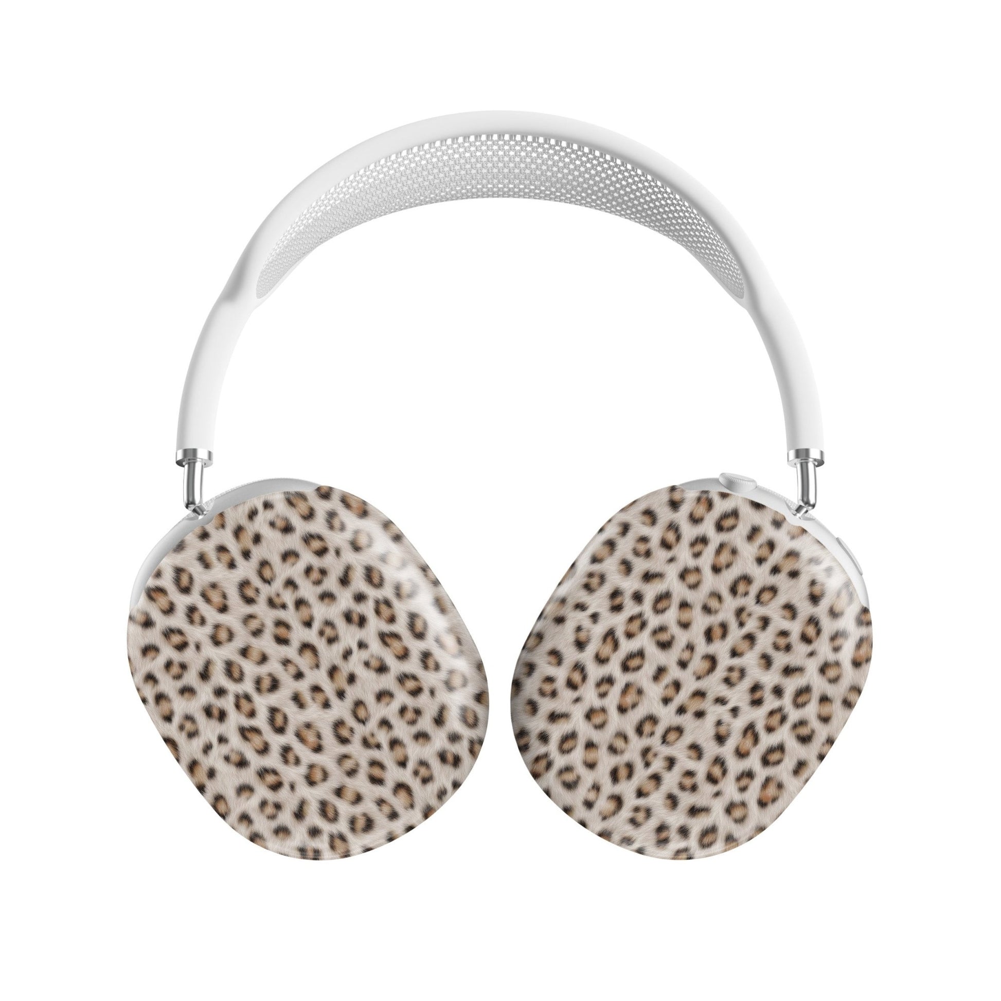 Snowy Roar white leopard print Apple AirPods Max case with glossy fur texture