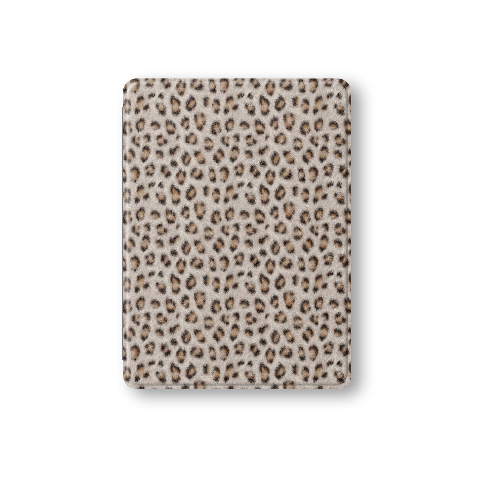 Snowy Roar iPad Case with cool snow-leopard print, vegan leather exterior and Apple Pencil holder.