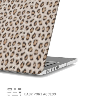 Snowy Roar MacBook Case with soft snow-leopard print, matte finish, snap-on shell and vented cooling base.