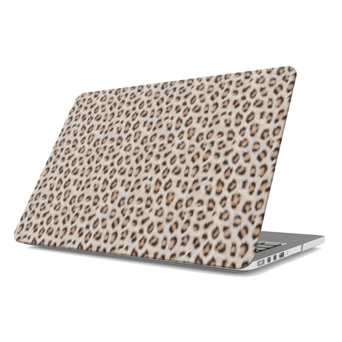 Snowy Roar MacBook Case with soft snow-leopard print, matte finish, snap-on shell and vented cooling base.