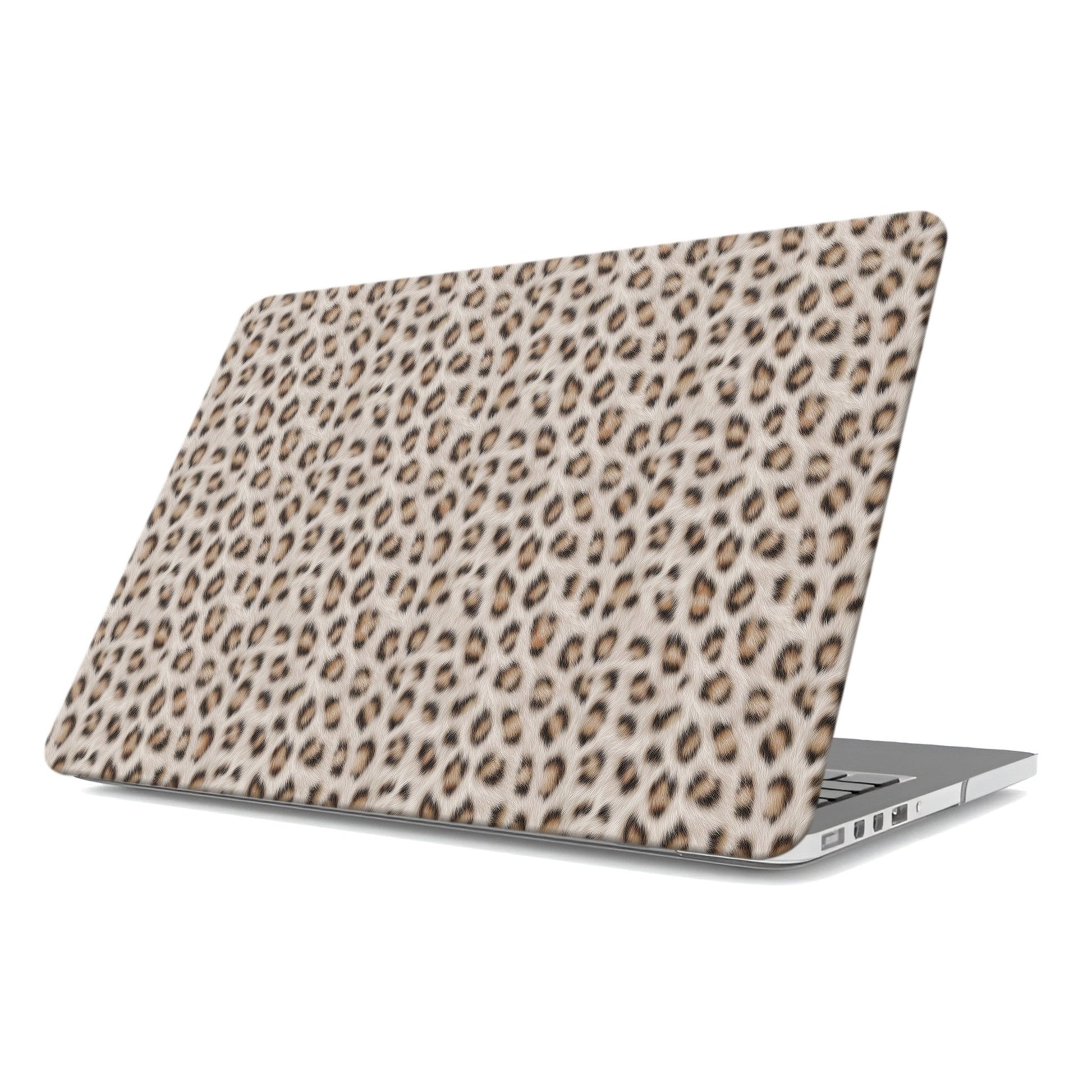 Snowy Roar MacBook Case with soft snow-leopard print, matte finish, snap-on shell and vented cooling base.