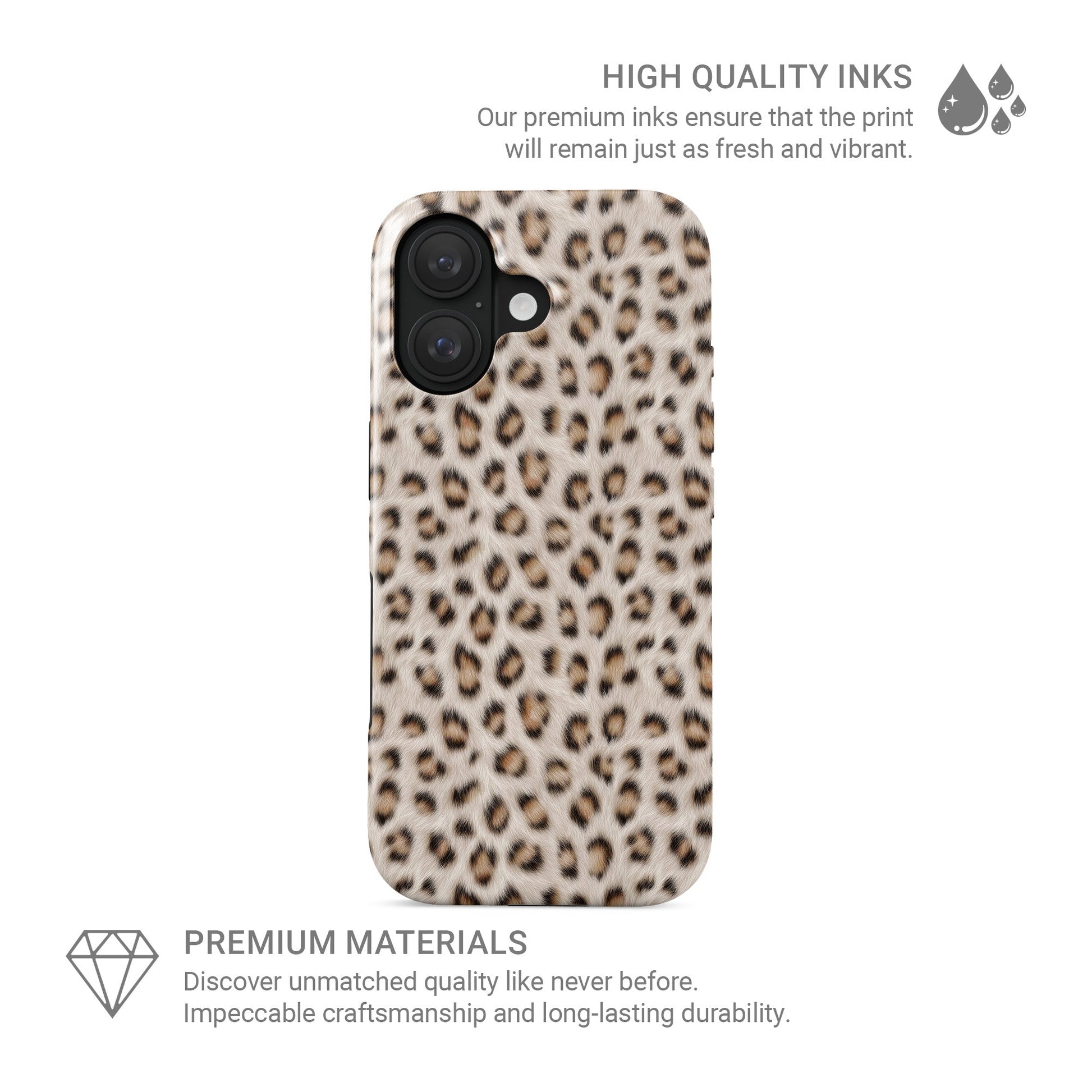 Durable double-layer white leopard print protective phone case