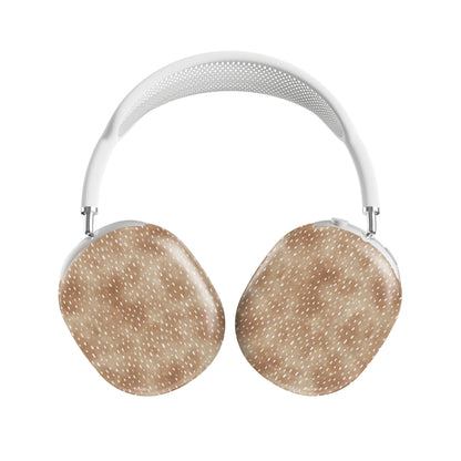Fawn Fleck AirPods Max ear-cup shells in warm beige with irregular tan speckles and organic abstract marks.