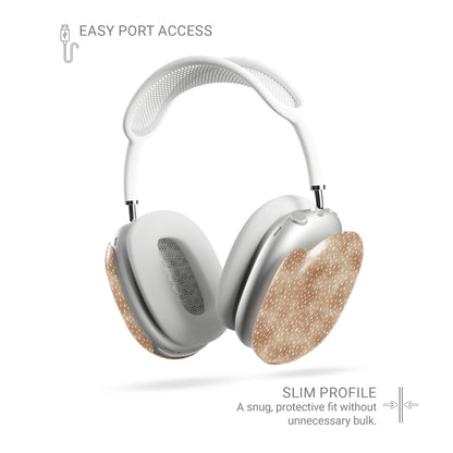 Fawn Fleck AirPods Max ear-cup shells in warm beige with irregular tan speckles and organic abstract marks.