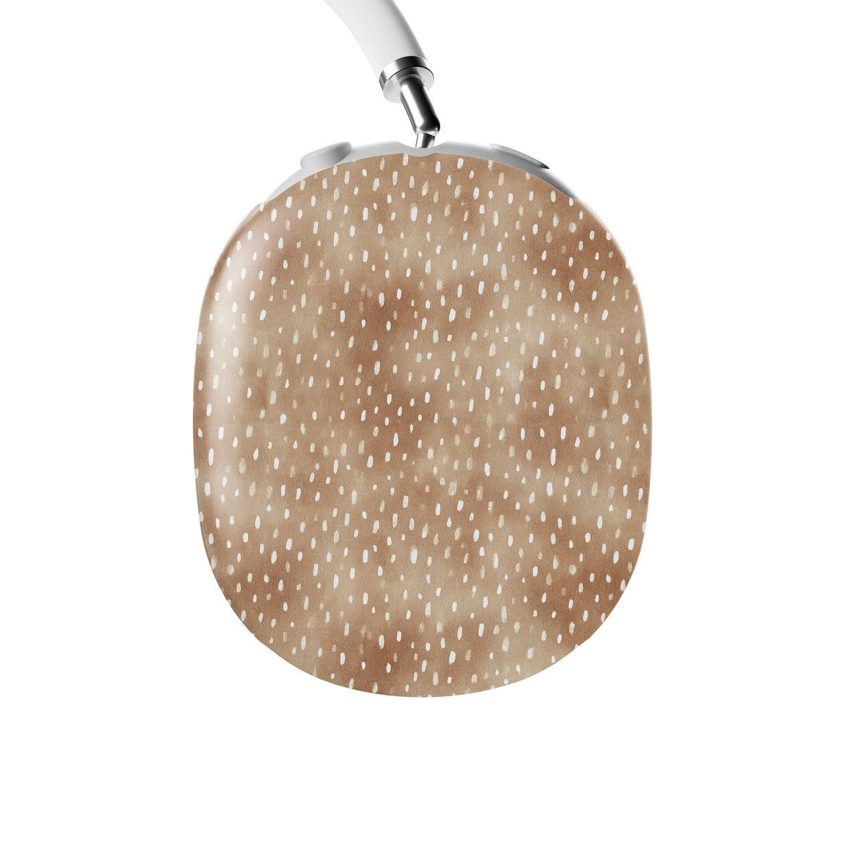 Fawn Fleck AirPods Max ear-cup shells in warm beige with irregular tan speckles and organic abstract marks.