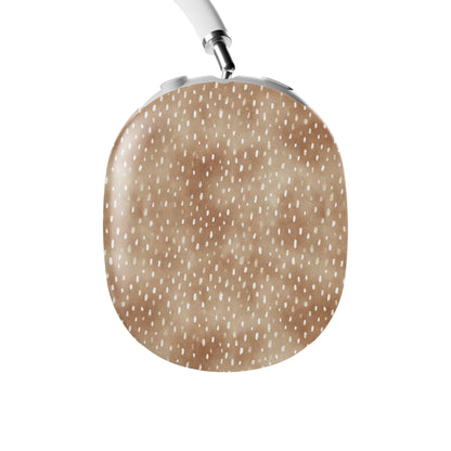 Fawn Fleck AirPods Max ear-cup shells in warm beige with irregular tan speckles and organic abstract marks.
