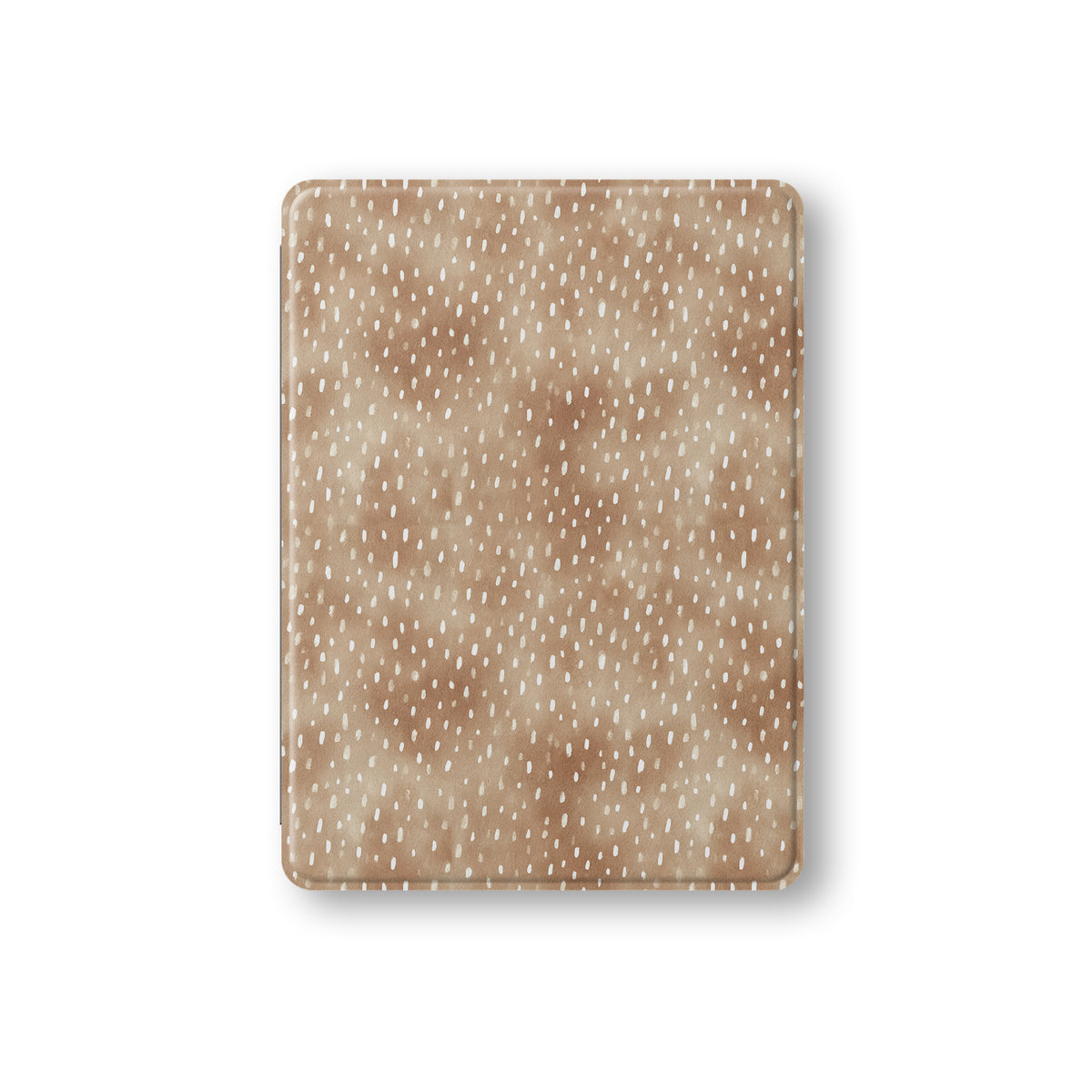 Fawn Fleck iPad case in warm beige with irregular tan speckles and a soft neutral organic pattern.