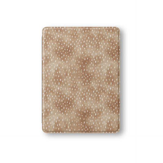 Fawn Fleck iPad case in warm beige with irregular tan speckles and a soft neutral organic pattern.