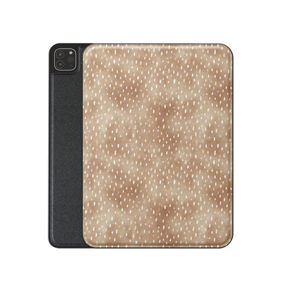Fawn Fleck iPad case in warm beige with irregular tan speckles and a soft neutral organic pattern.