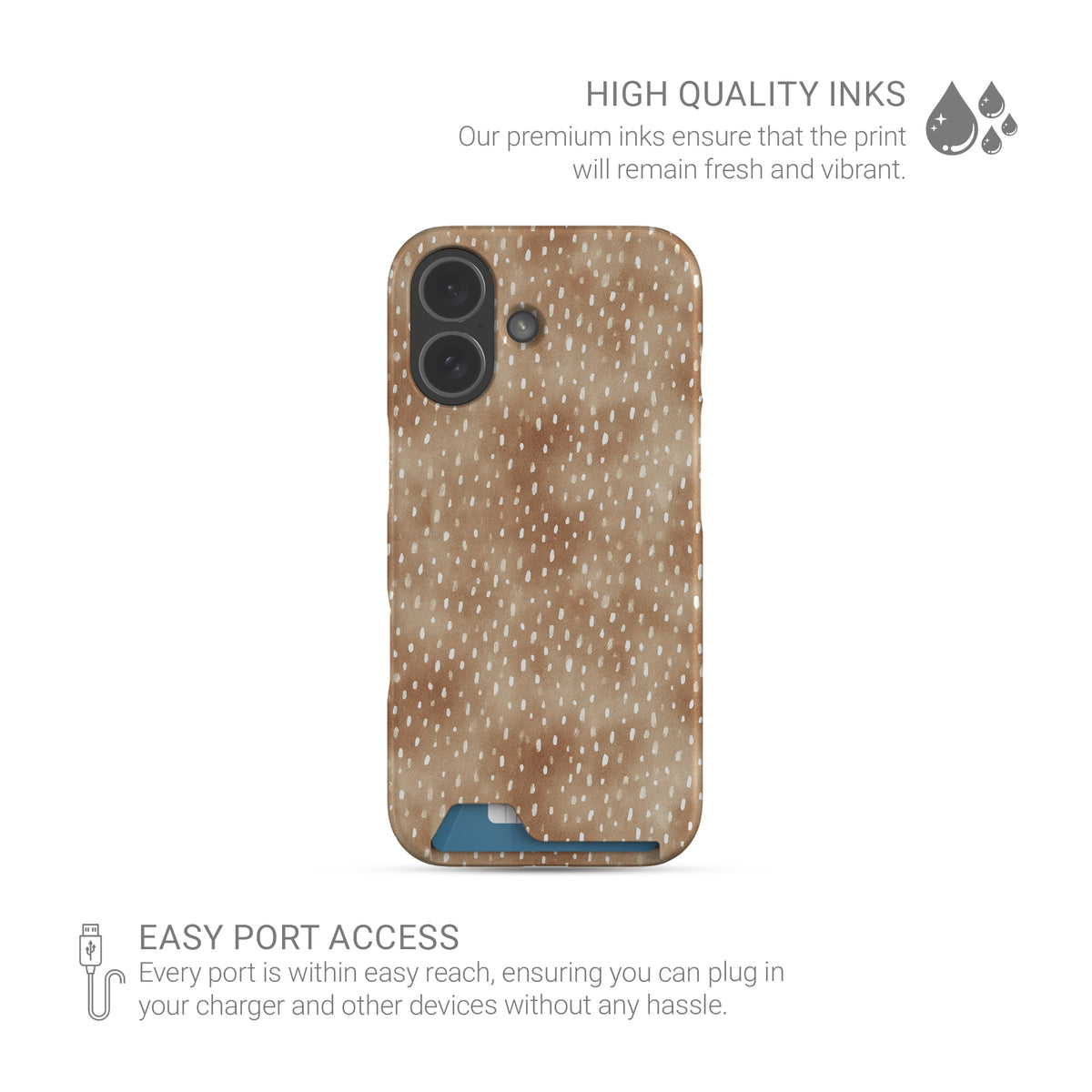 Fawn Fleck Card-Holder phone case in warm beige with irregular tan speckles and organic abstract marks.