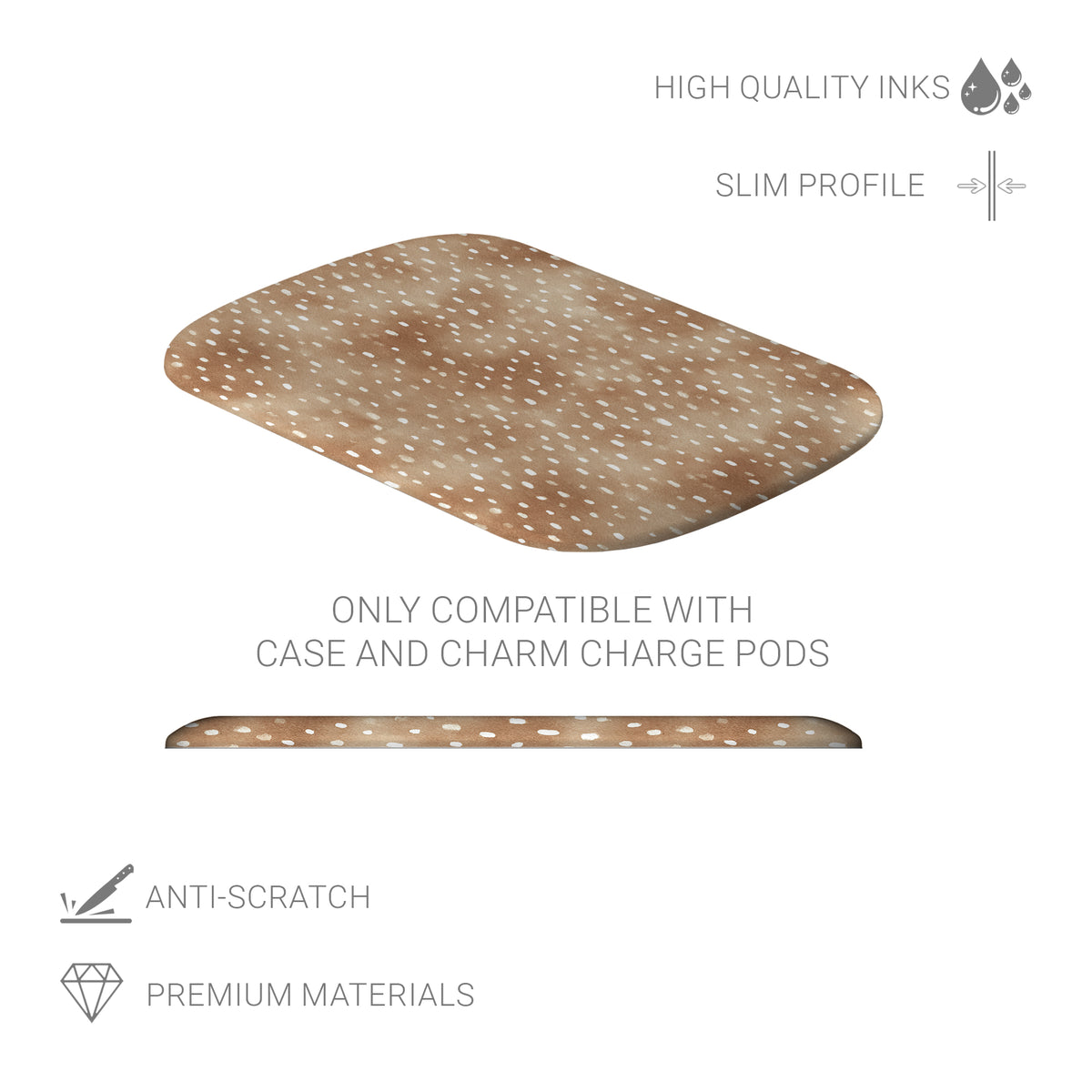 Fawn Fleck interchangeable power bank shell in warm beige with irregular tan flecks and a soft organic speckled pattern.