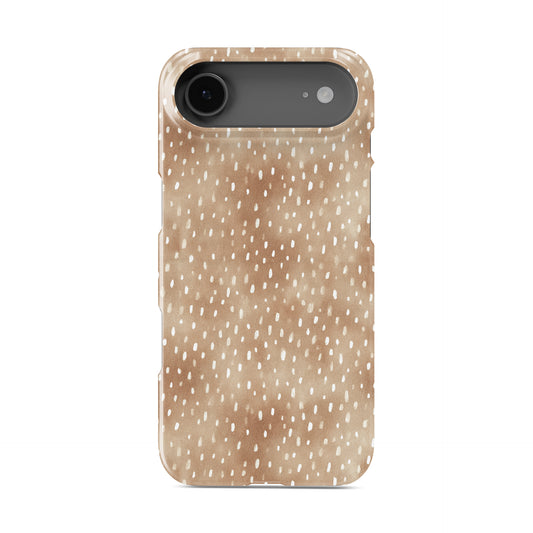 Fawn Fleck Snap phone case in warm beige with irregular tan speckles and organic abstract marks.