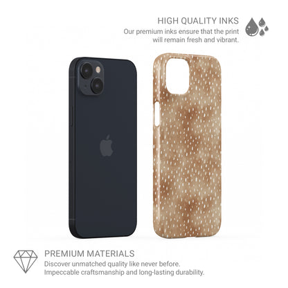 Fawn Fleck Snap phone case in warm beige with irregular tan speckles and organic abstract marks.
