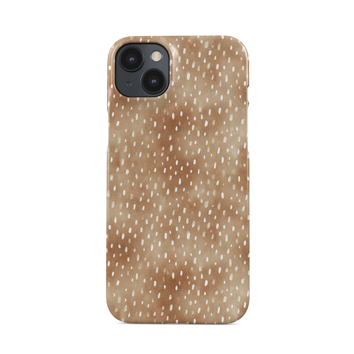 Fawn Fleck Snap phone case in warm beige with irregular tan speckles and organic abstract marks.