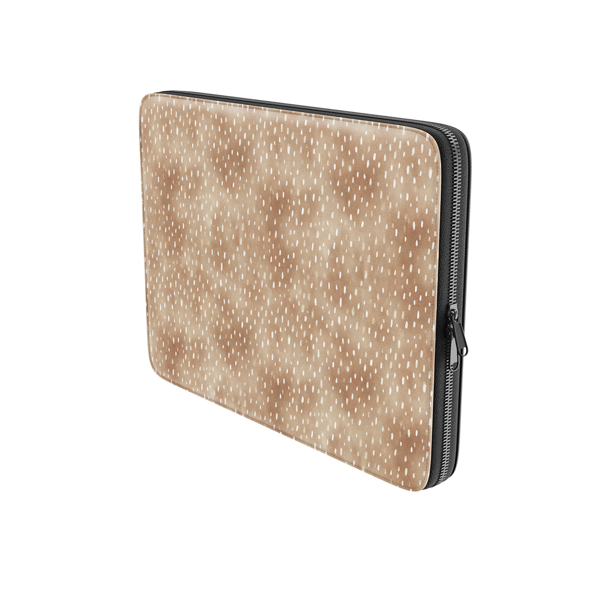 Fawn Fleck laptop sleeve in warm beige with irregular tan flecks and a soft neutral speckled pattern.