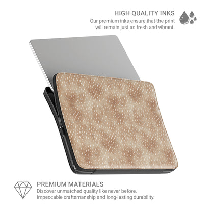 Fawn Fleck laptop sleeve in warm beige with irregular tan flecks and a soft neutral speckled pattern.