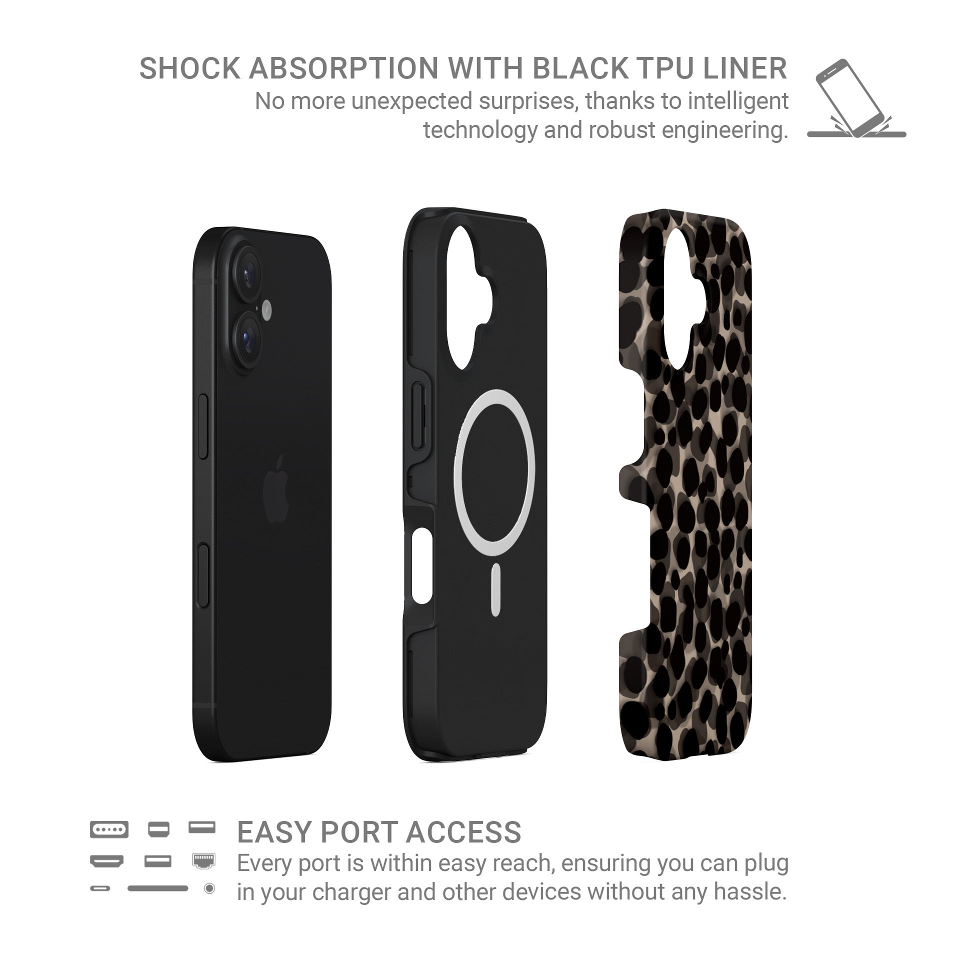 Stone Ash MagSafe tough phone case with grey marble tortoise shell design, dual layer build, and magnetic charging compatibility.