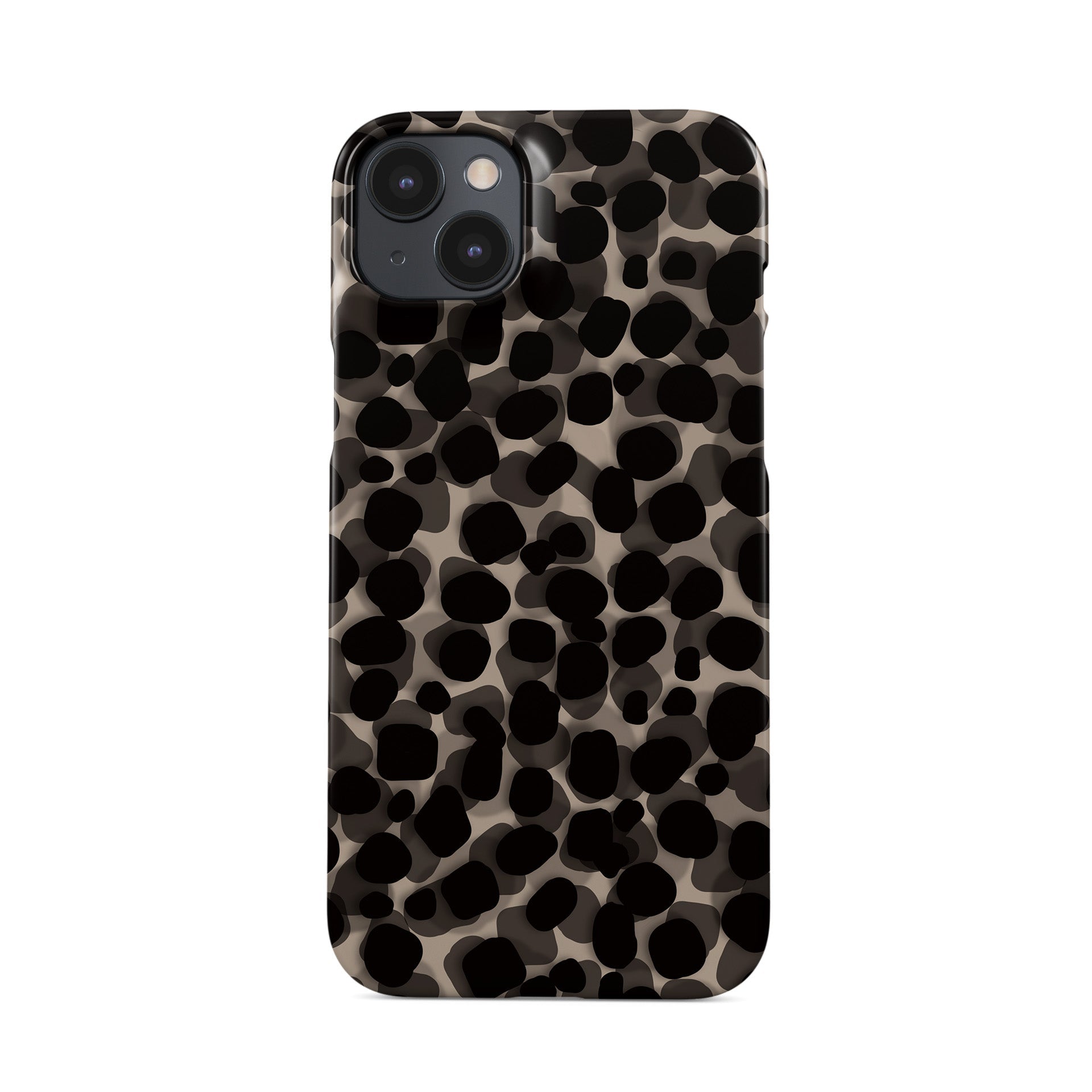 Stone Ash Snap Phone Case in glossy grey and black spotted animal print – Ink and Ember Collection by Case & Charm