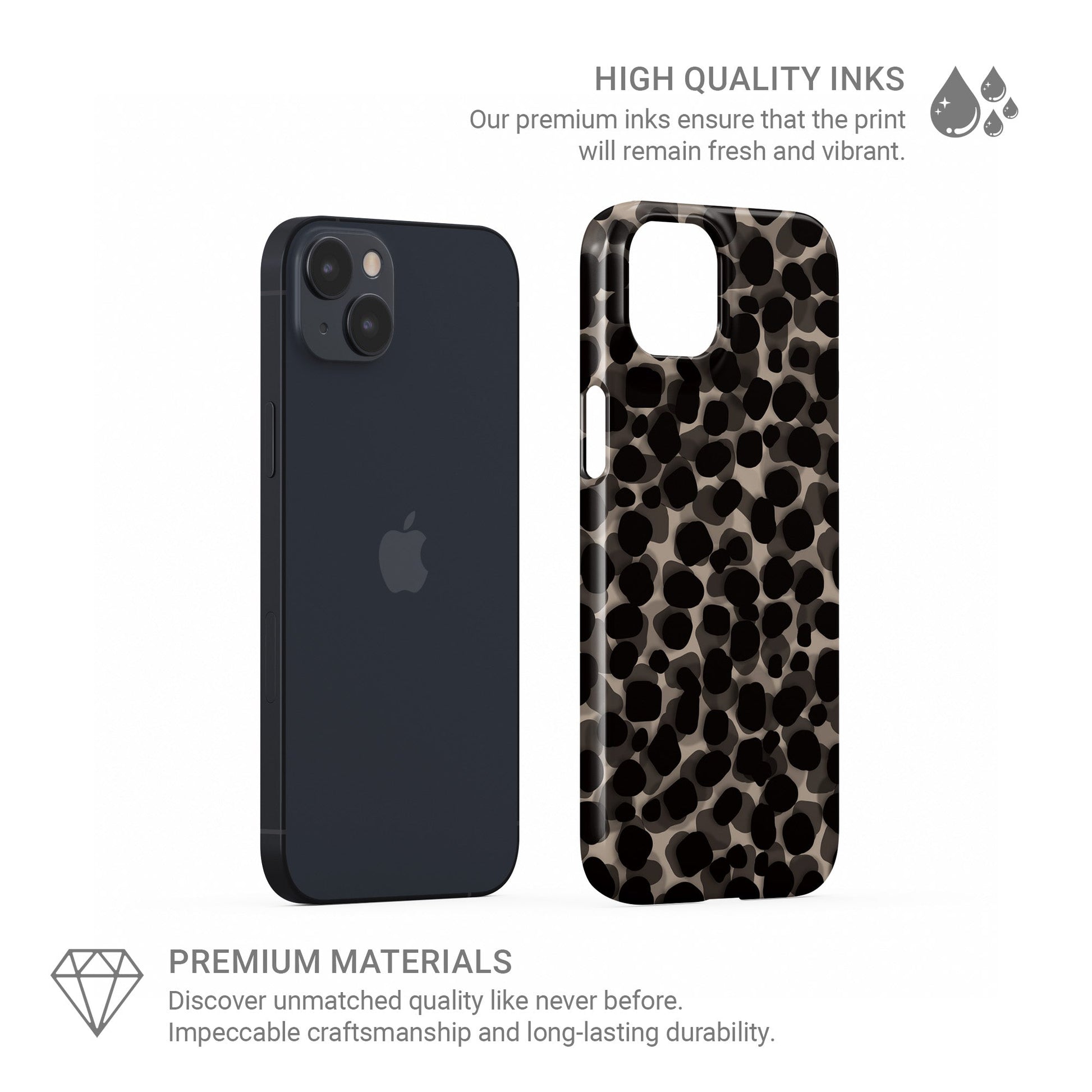 Stone Ash Snap Phone Case in glossy grey and black spotted animal print – Ink and Ember Collection by Case & Charm