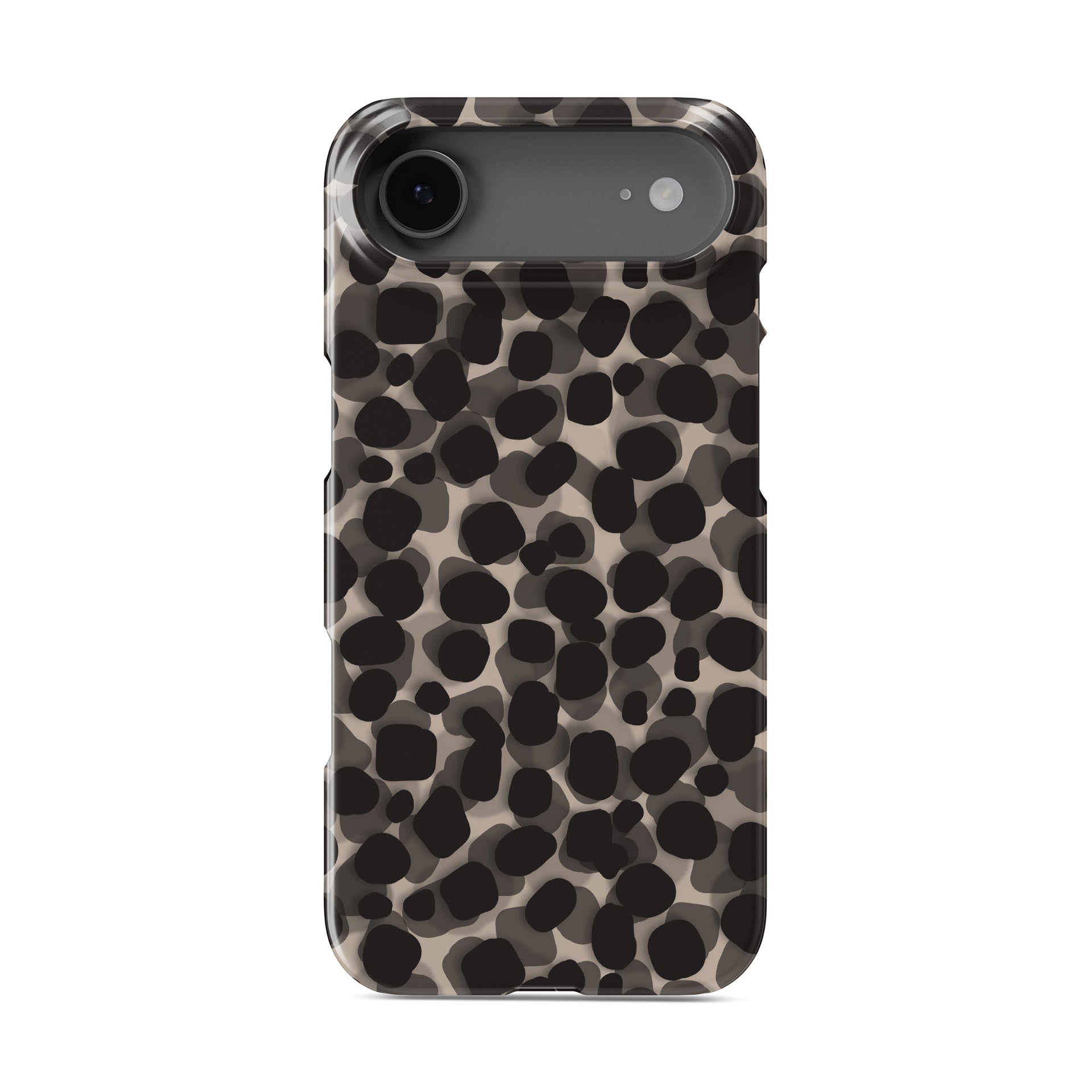 Stone Ash Snap Phone Case in glossy grey and black spotted animal print – Ink and Ember Collection by Case & Charm