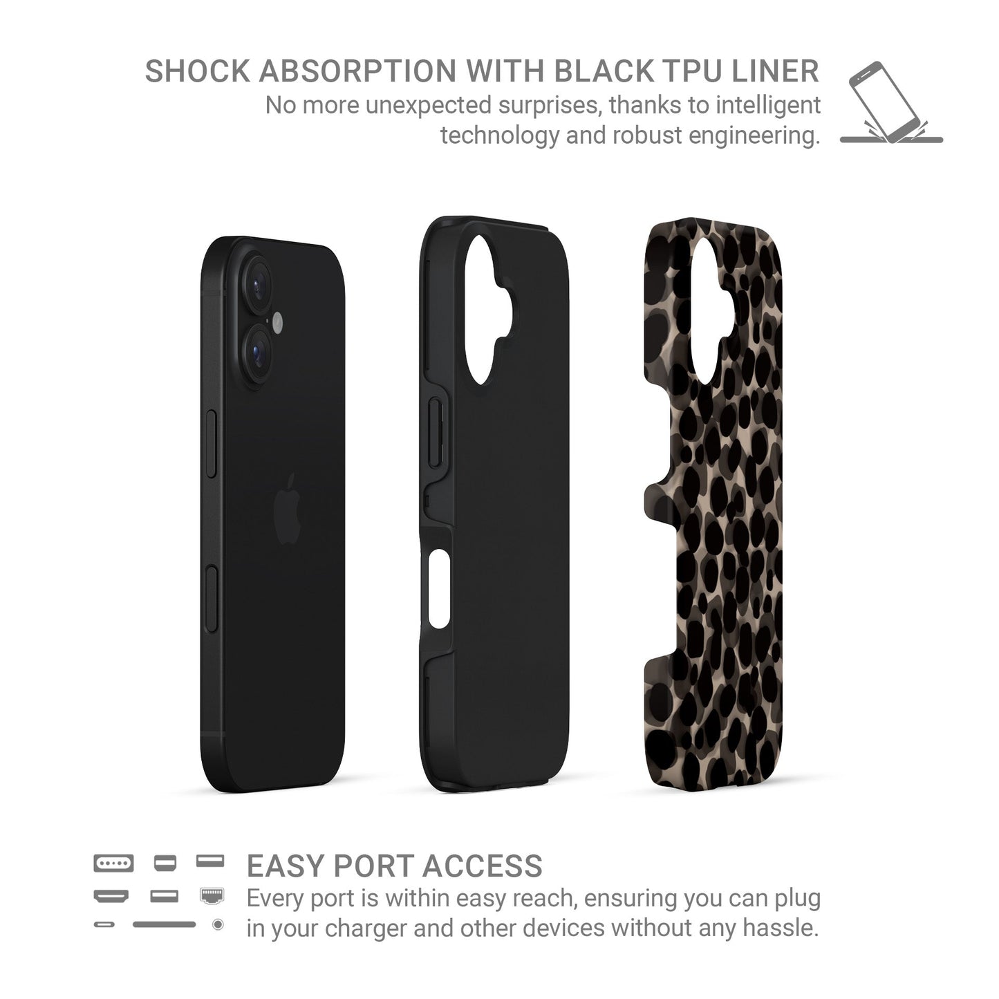 Stone Ash tough phone case with grey marble tortoise shell design, dual layer build, and glossy finish for everyday protection.