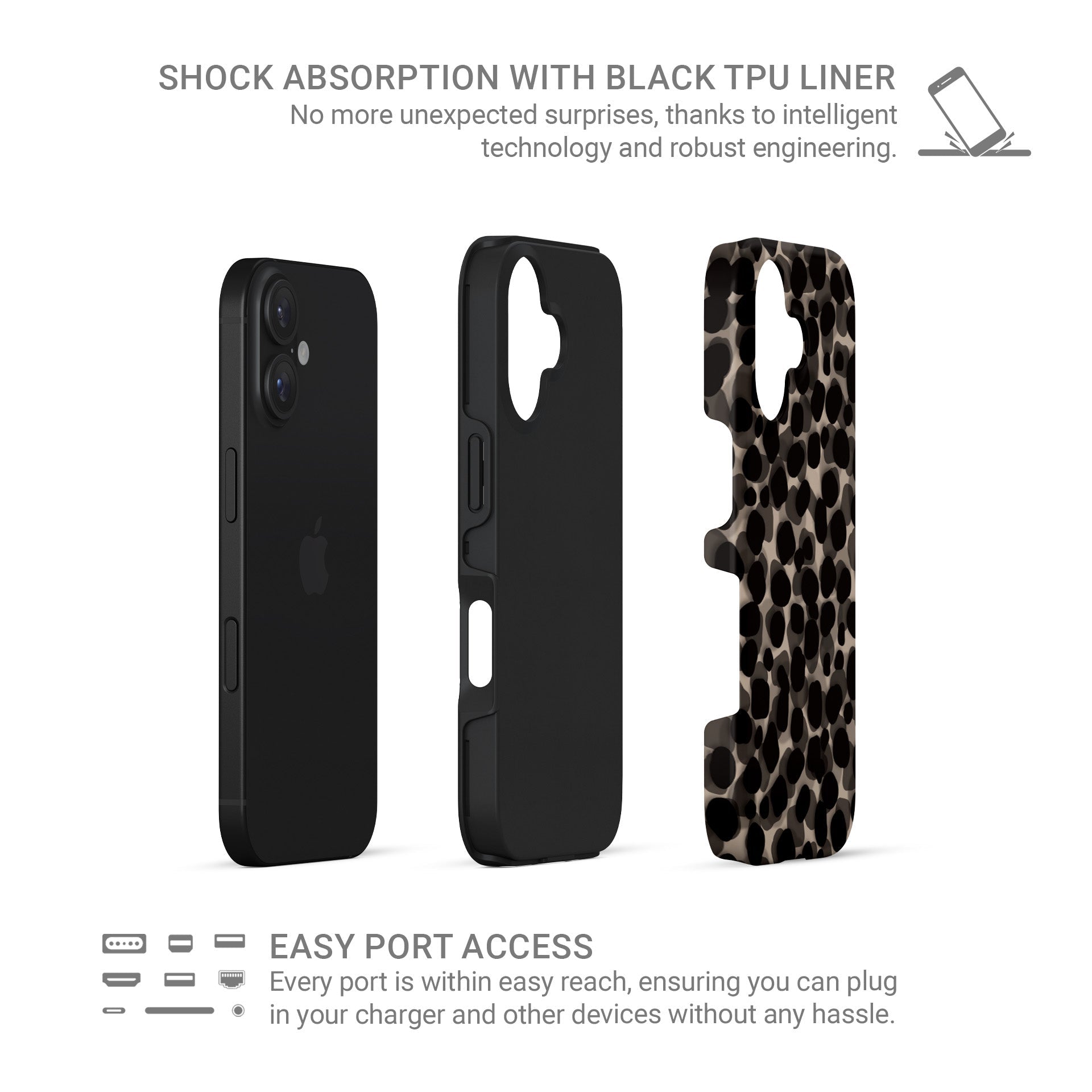 Stone Ash tough phone case with grey marble tortoise shell design, dual layer build, and glossy finish for everyday protection.