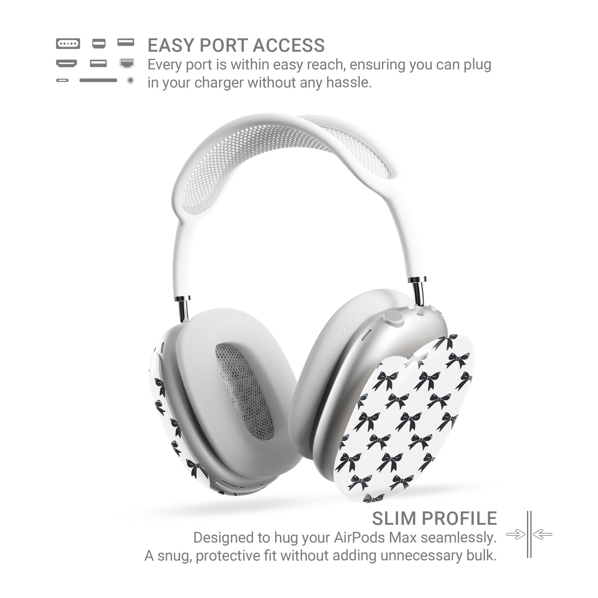 Durable scratch-resistant AirPods Max cover in Twilight Ribbon Bow design