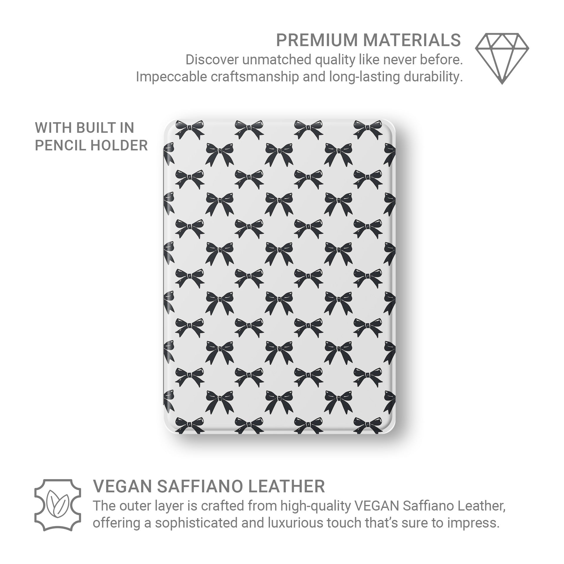 Twilight Confetti iPad Case with black bow design on white background – slim, protective, coquette style tablet cover with Apple Pencil slot.