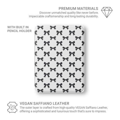 Twilight Confetti iPad Case with black bow design on white background – slim, protective, coquette style tablet cover with Apple Pencil slot.