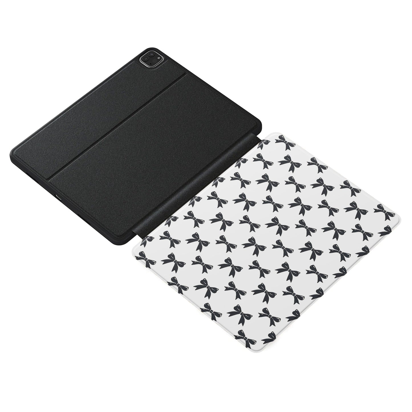 Twilight Confetti iPad Case with black bow design on white background – slim, protective, coquette style tablet cover with Apple Pencil slot.