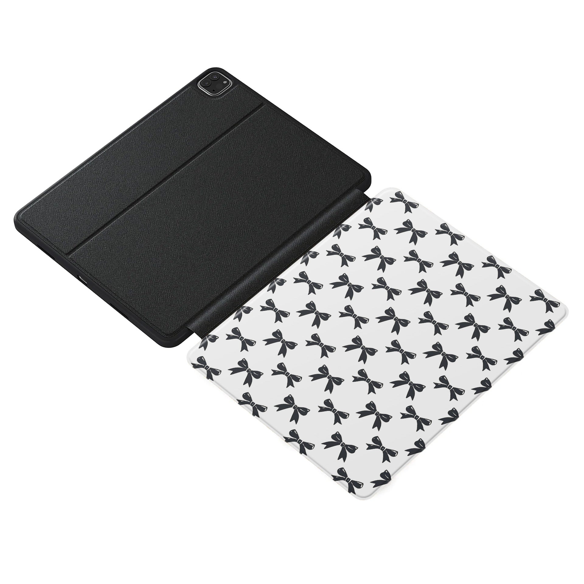 Twilight Confetti iPad Case with black bow design on white background – slim, protective, coquette style tablet cover with Apple Pencil slot.