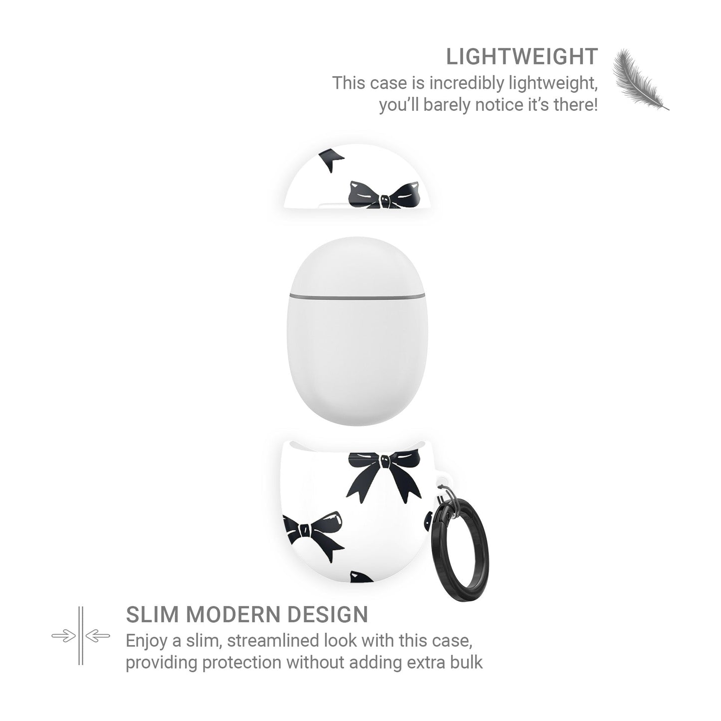 Google Pixel Buds case in Twilight Confetti design with bold black bow pattern on a white background, coquette-inspired protective earbuds cover.