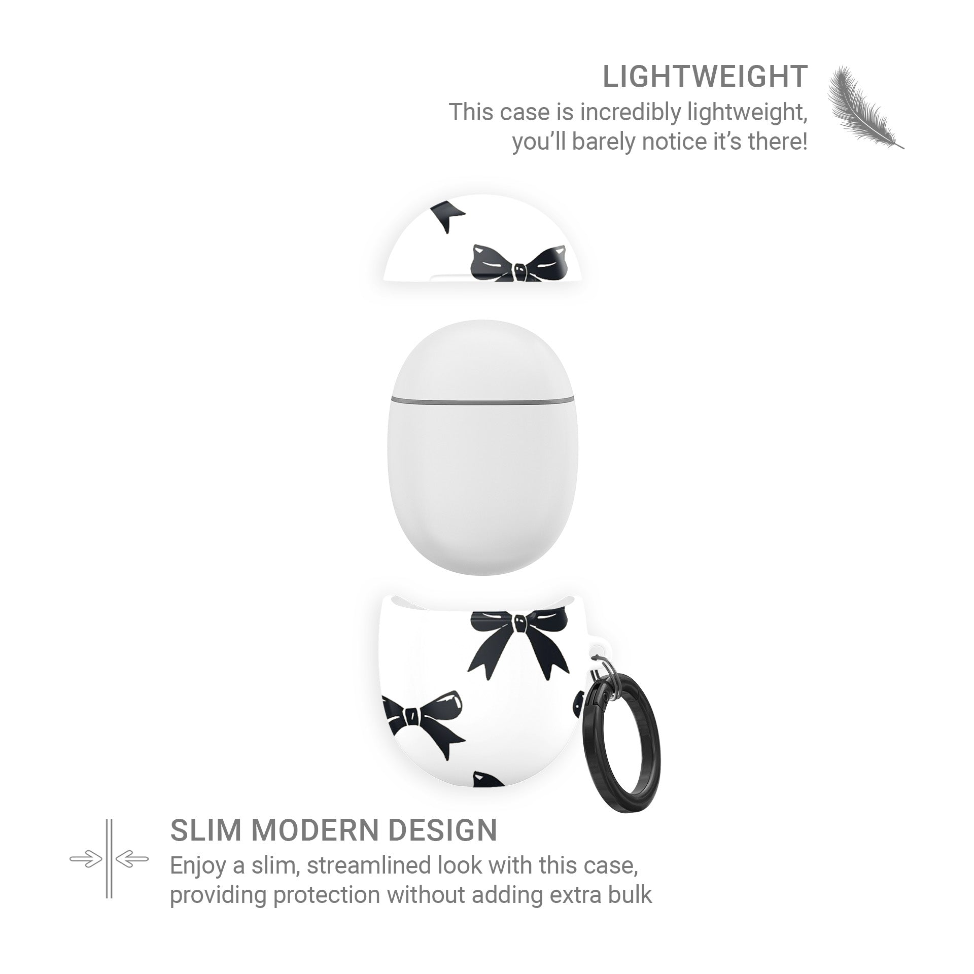 Google Pixel Buds case in Twilight Confetti design with bold black bow pattern on a white background, coquette-inspired protective earbuds cover.