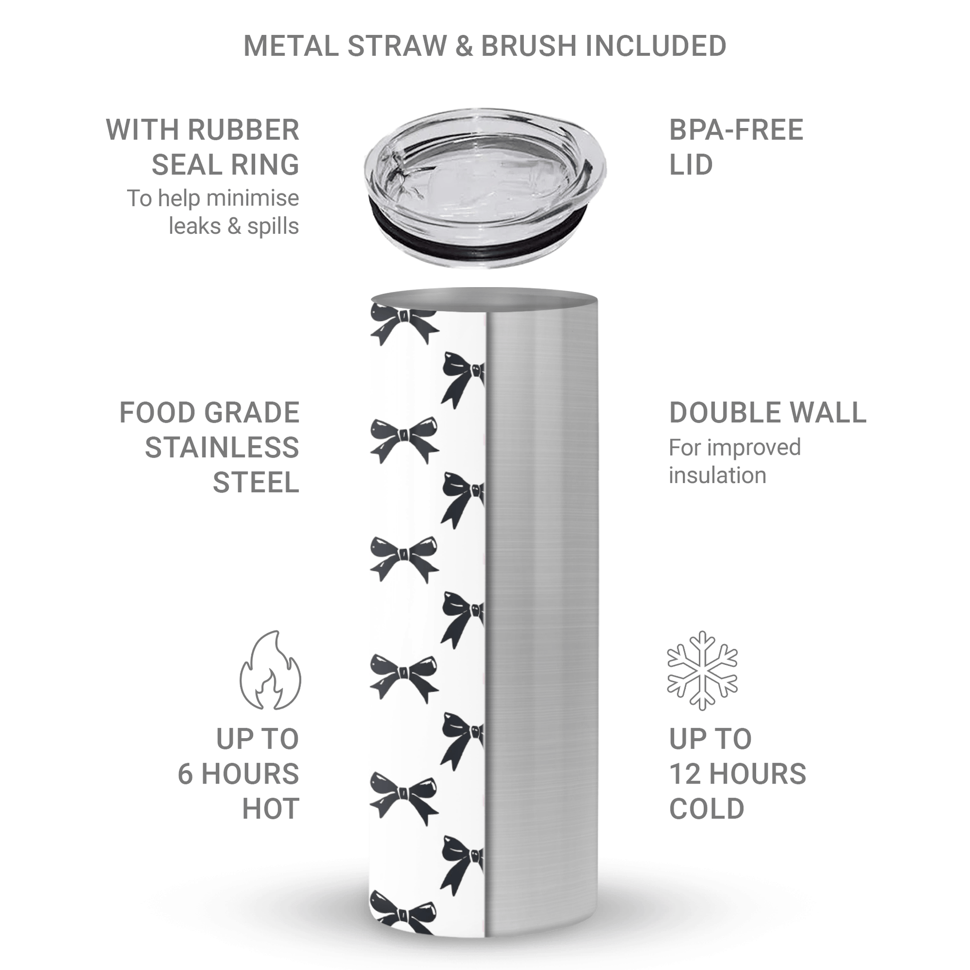 Twilight Confetti Stainless Steel Tumbler with black bow pattern, 20oz insulated drinkware with reusable straw, stylish coquette travel cup Burga