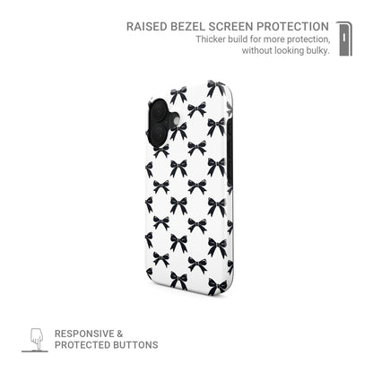 Monochrome bow tough phone case – chic black and white design