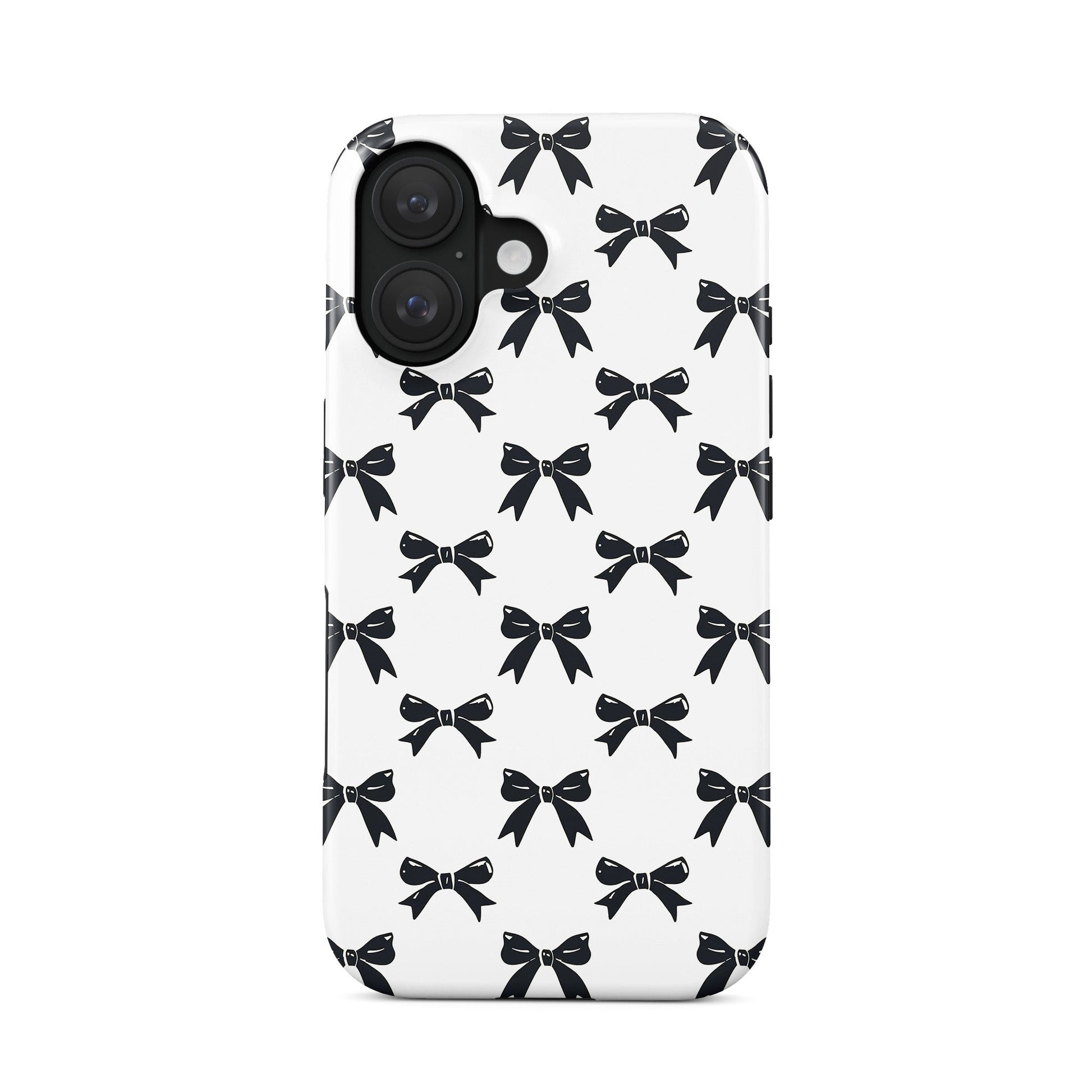 Monochrome bow tough phone case – chic black and white design