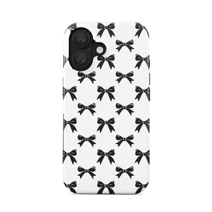 Monochrome bow tough phone case – chic black and white design