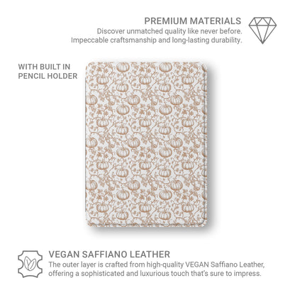 Durable iPad case with seasonal pumpkin vine pattern and pencil holder