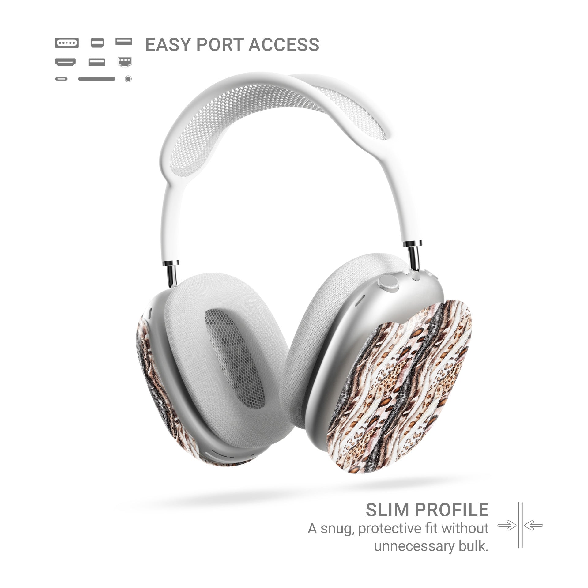 Wild Streaks mixed animal print striped Apple AirPods Max case with glossy fur texture