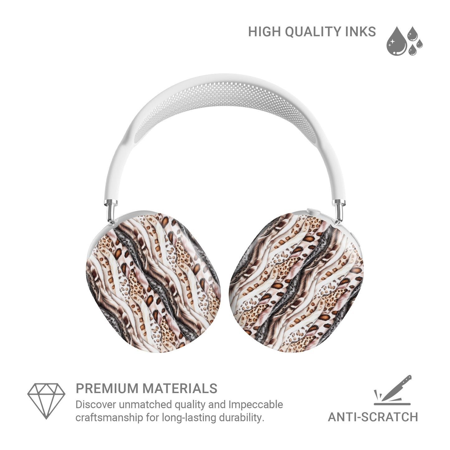 Wild Streaks mixed animal print striped Apple AirPods Max case with glossy fur texture