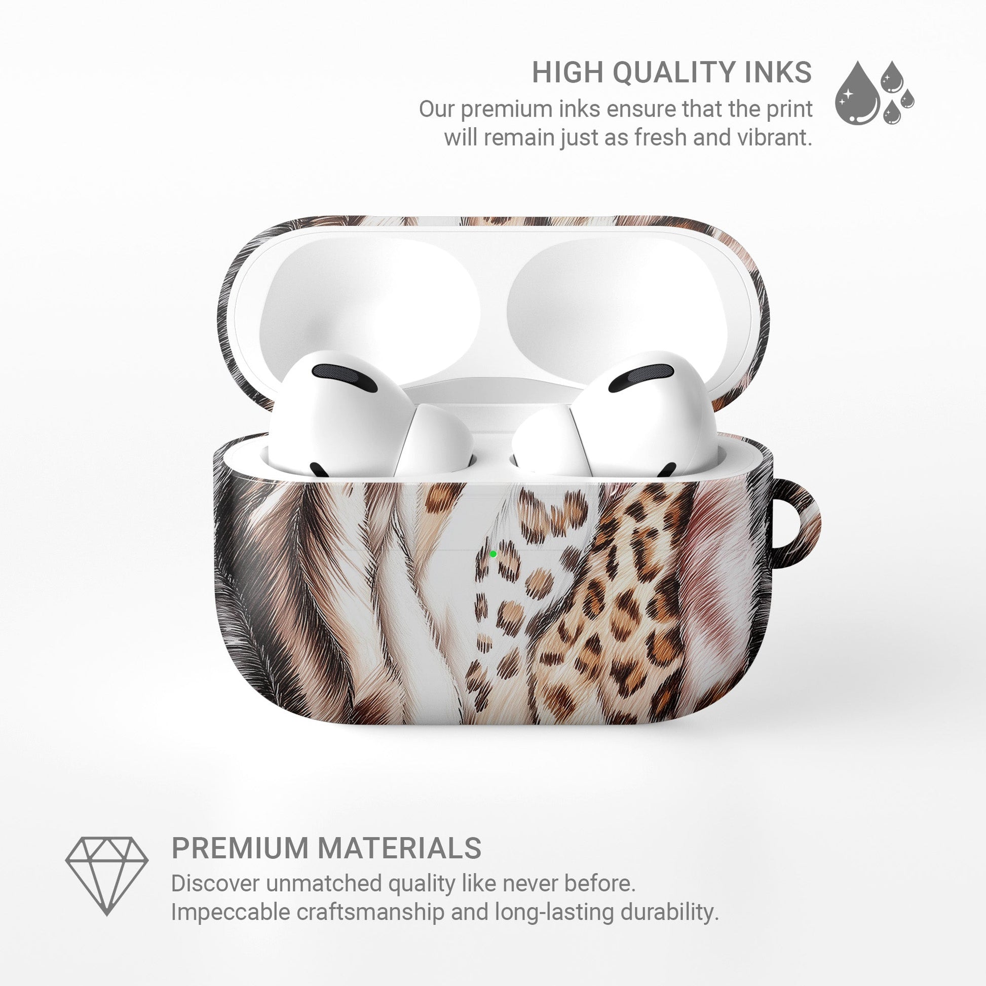 Wild Streaks leopard streak AirPods Tough Case with glossy finish, slim single-layer shell, and impact-resistant protection for everyday use.
