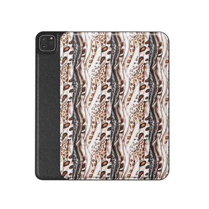 Wavy Streaks iPad Case with flowing abstract pattern, vegan leather finish and Apple Pencil holder.