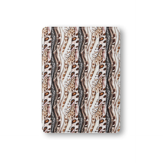 Wavy Streaks iPad Case with flowing abstract pattern, vegan leather finish and Apple Pencil holder.