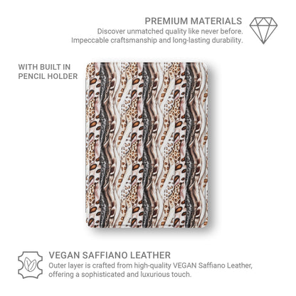 Wavy Streaks iPad Case with flowing abstract pattern, vegan leather finish and Apple Pencil holder.