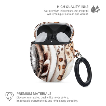 Wild Streaks mixed animal print Google Pixel Buds case with glossy fur design and keyring loop