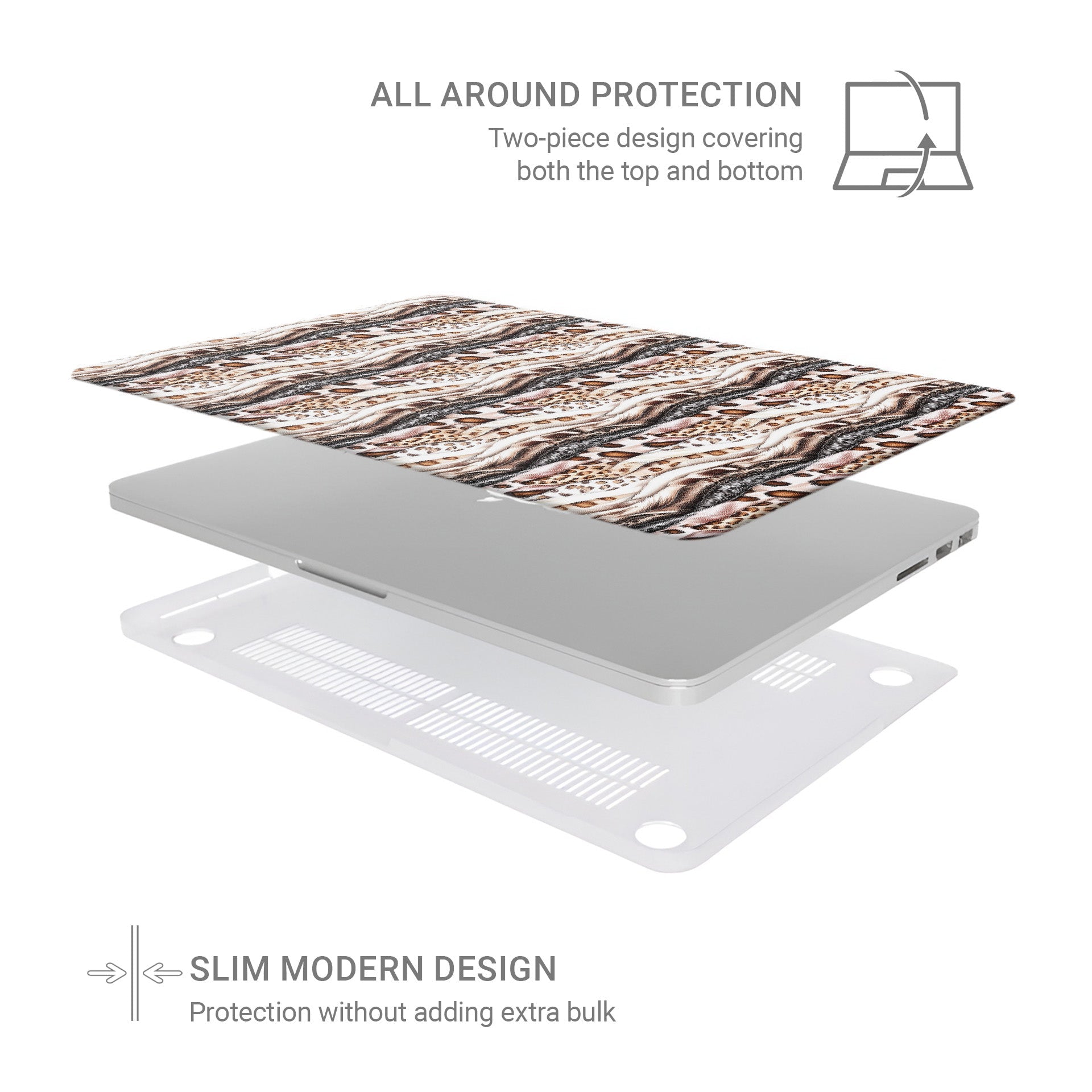 Wavy Streaks MacBook Case with soft abstract flowing pattern, matte finish, snap-on shell and vented cooling base.