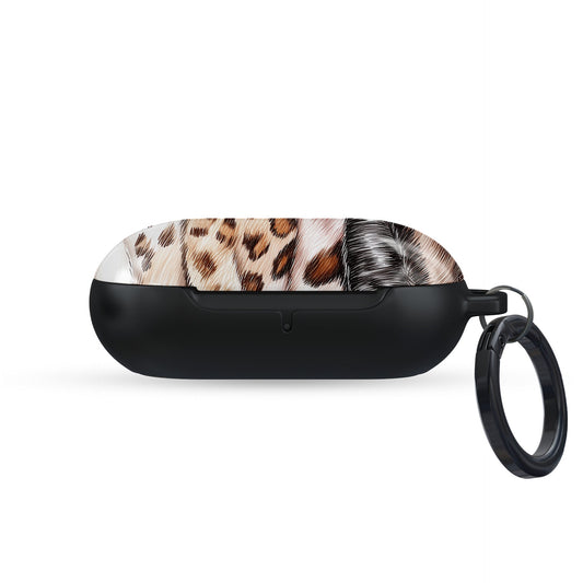 Wild Streaks multi animal print Samsung Buds case with glossy fur pattern and keyring loop