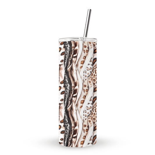 Wild Streaks stainless steel tumbler with flowing animal-inspired pattern, metal straw, BPA free lid and double wall insulation.